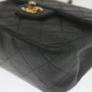 CHANEL Mini Matelasse Chain Flap Shoulder Bag Lamb Skin Black Gold Auth hs689AV-14