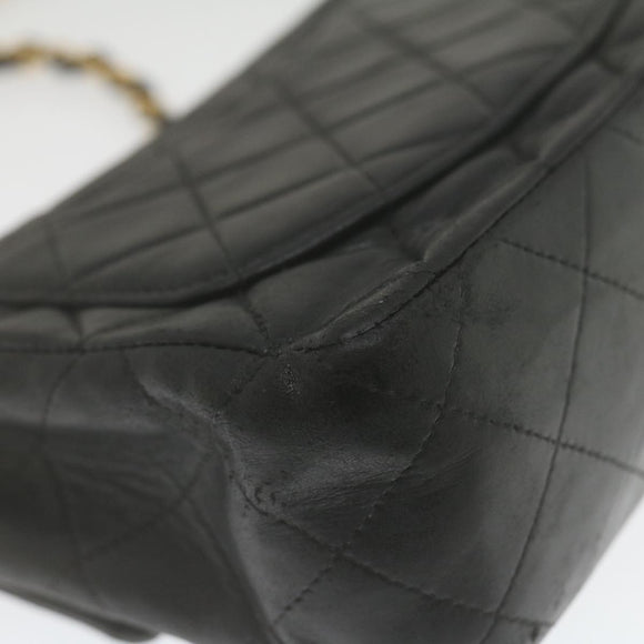 CHANEL Mini Matelasse Chain Flap Shoulder Bag Lamb Skin Black Gold Auth hs689AV