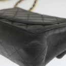 CHANEL Mini Matelasse Chain Flap Shoulder Bag Lamb Skin Black Gold Auth hs689AV-16