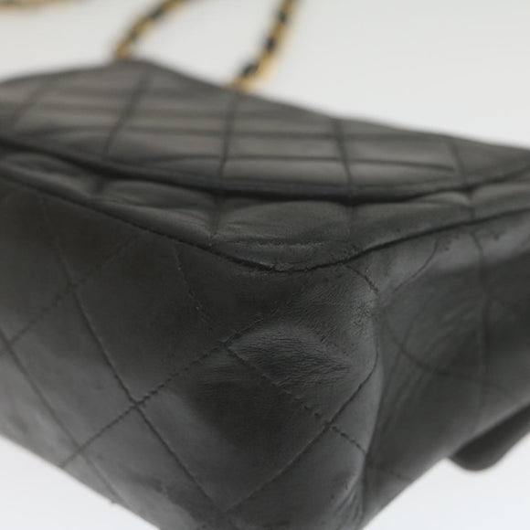 CHANEL Mini Matelasse Chain Flap Shoulder Bag Lamb Skin Black Gold Auth hs689AV
