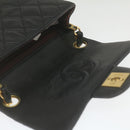 CHANEL Mini Matelasse Chain Flap Shoulder Bag Lamb Skin Black Gold Auth hs689AV-9
