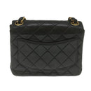 CHANEL Mini Matelasse Chain Flap Shoulder Bag Lamb Skin Black Gold Auth hs689AV-2