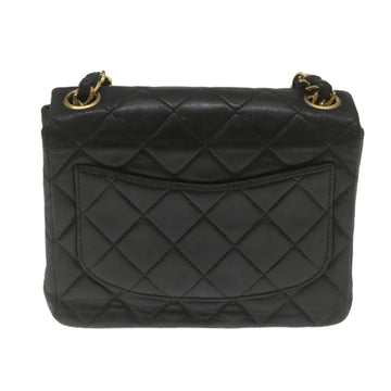 CHANEL Mini Matelasse Chain Flap Shoulder Bag Lamb Skin Black Gold Auth hs689AV - 0