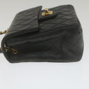 CHANEL Mini Matelasse Chain Flap Shoulder Bag Lamb Skin Black Gold Auth hs689AV-3