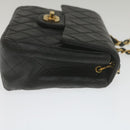 CHANEL Mini Matelasse Chain Flap Shoulder Bag Lamb Skin Black Gold Auth hs689AV-4