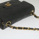 CHANEL Mini Matelasse Chain Flap Shoulder Bag Lamb Skin Black Gold Auth hs689AV-6