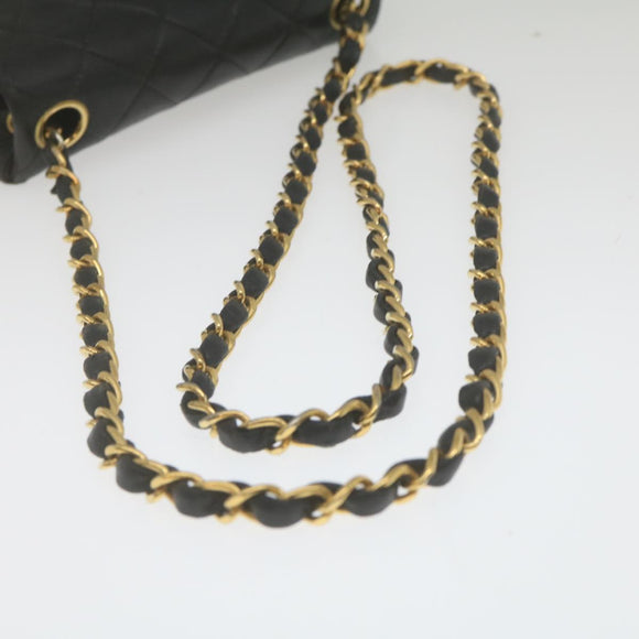 CHANEL Mini Matelasse Chain Flap Shoulder Bag Lamb Skin Black Gold Auth hs689AV
