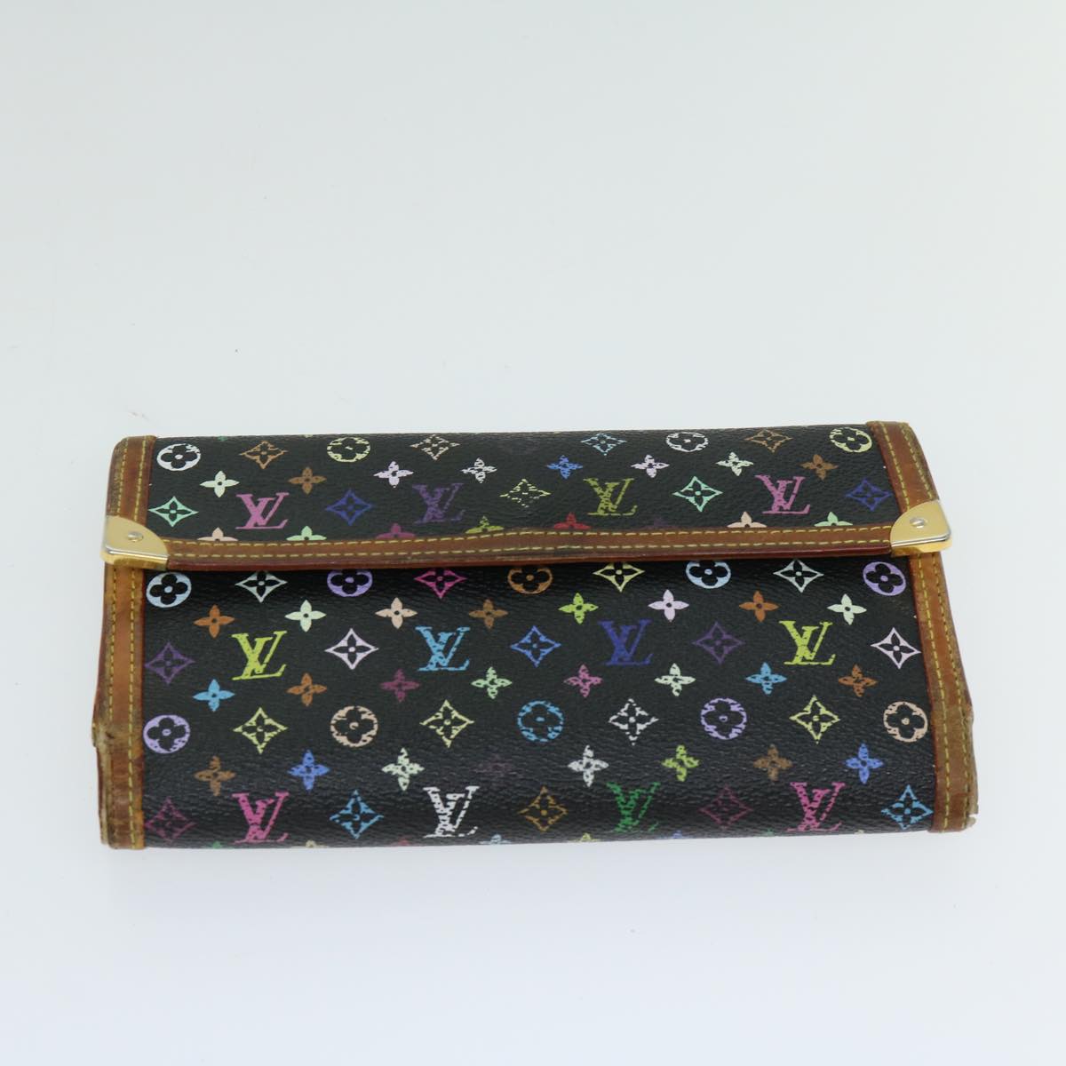 LOUIS VUITTON Damier Ebene Monogram Multicolor Long Wallet 2Set Black Auth im457