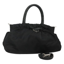 PRADA Hand Bag Nylon 2way Black Silver Auth IN009
