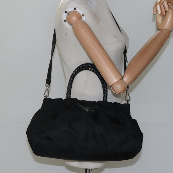 PRADA Hand Bag Nylon 2way Black Silver Auth IN009