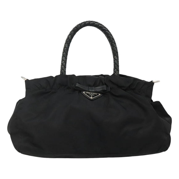 PRADA Hand Bag Nylon 2way Black Silver Auth IN009