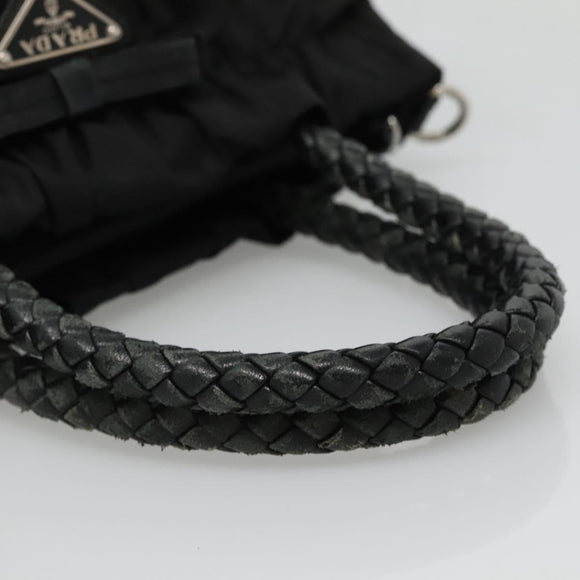 PRADA Hand Bag Nylon 2way Black Silver Auth IN009