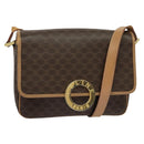 CELINE Macadam Canvas Circle Shoulder Bag PVC Leather Brown Gold Auth IN010-1