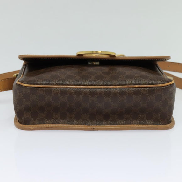 CELINE Macadam Canvas Circle Shoulder Bag PVC Leather Brown Gold Auth IN010