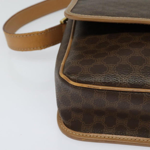 CELINE Macadam Canvas Circle Shoulder Bag PVC Leather Brown Gold Auth IN010