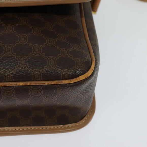 CELINE Macadam Canvas Circle Shoulder Bag PVC Leather Brown Gold Auth IN010