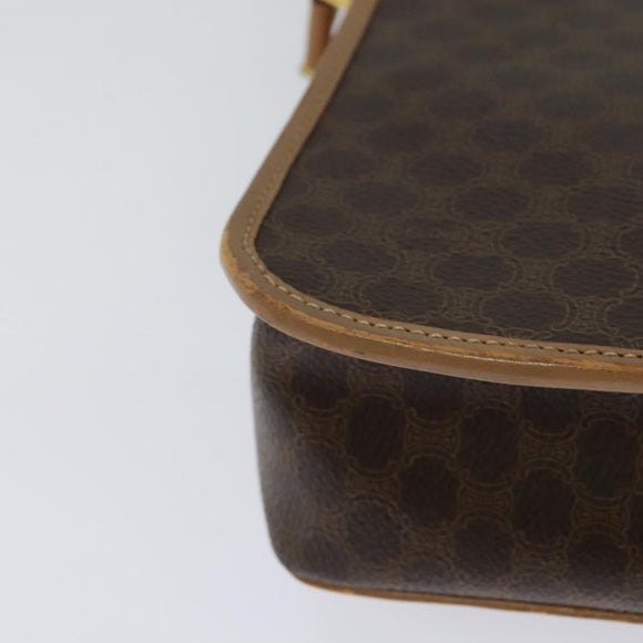 CELINE Macadam Canvas Circle Shoulder Bag PVC Leather Brown Gold Auth IN010