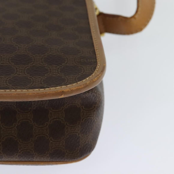 CELINE Macadam Canvas Circle Shoulder Bag PVC Leather Brown Gold Auth IN010