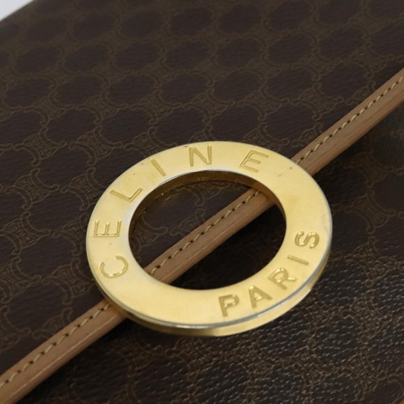 CELINE Macadam Canvas Circle Shoulder Bag PVC Leather Brown Gold Auth IN010