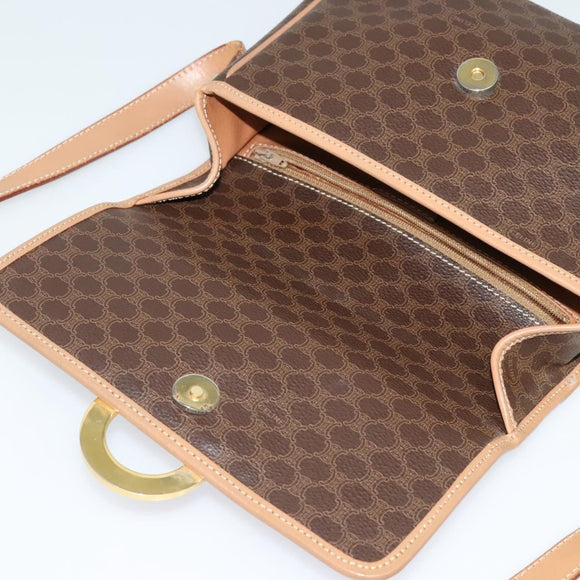 CELINE Macadam Canvas Circle Shoulder Bag PVC Leather Brown Gold Auth IN010