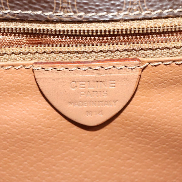 CELINE Macadam Canvas Circle Shoulder Bag PVC Leather Brown Gold Auth IN010