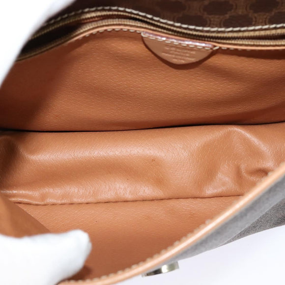 CELINE Macadam Canvas Circle Shoulder Bag PVC Leather Brown Gold Auth IN010