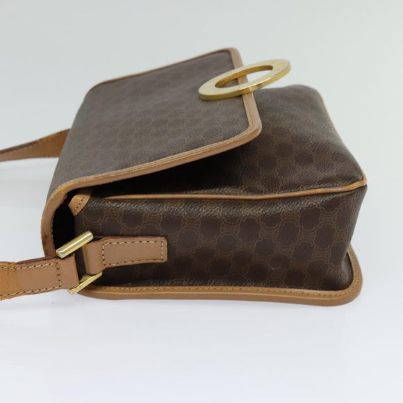 CELINE Macadam Canvas Circle Shoulder Bag PVC Leather Brown Gold Auth IN010