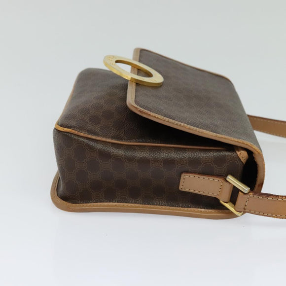 CELINE Macadam Canvas Circle Shoulder Bag PVC Leather Brown Gold Auth IN010