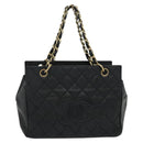 CHANEL Chain Hand Bag Caviar Skin Black Gold CC Auth IN015V-13