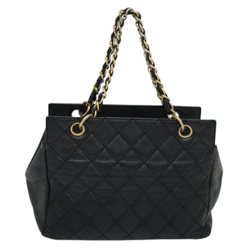 CHANEL Chain Hand Bag Caviar Skin Black Gold CC Auth IN015V - 0