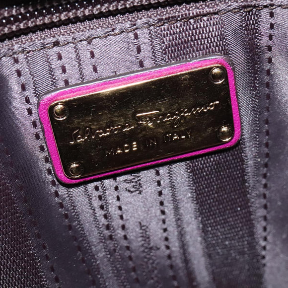 Salvatore Ferragamo Gancini Hand Bag Leather 2way Purple Gold Auth IN020