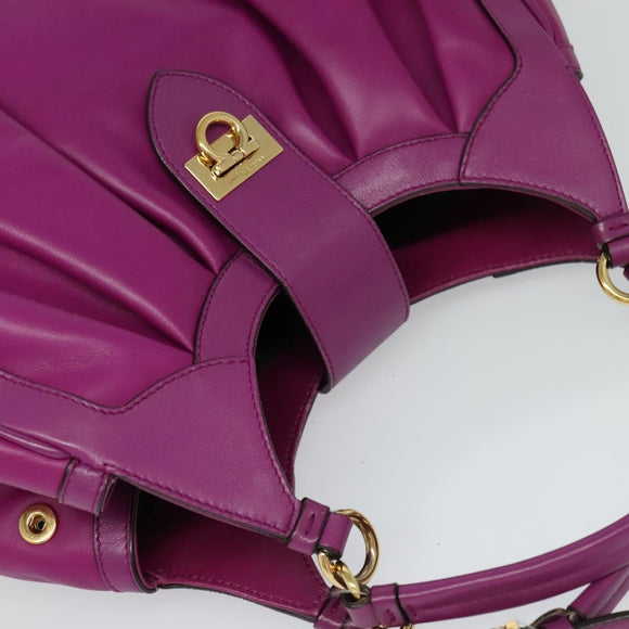 Salvatore Ferragamo Gancini Hand Bag Leather 2way Purple Gold Auth IN020