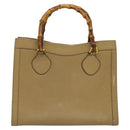 GUCCI Bamboo Hand Bag Leather Beige Gold 002 1186 0260 Auth IN023-2
