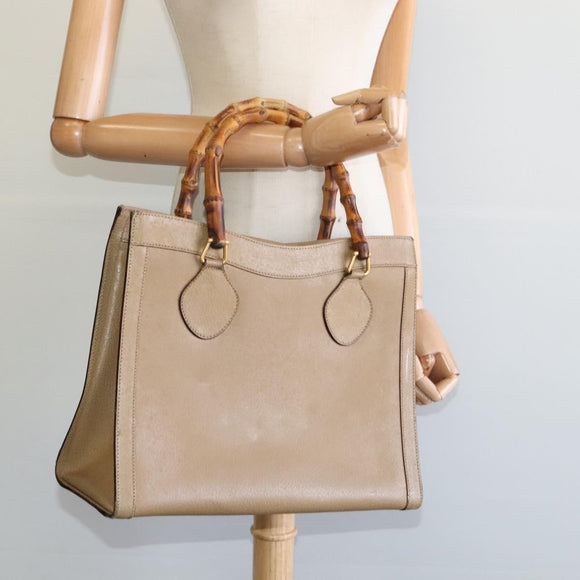 GUCCI Bamboo Hand Bag Leather Beige Gold 002 1186 0260 Auth IN023
