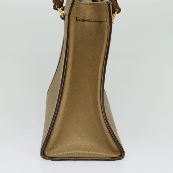GUCCI Bamboo Hand Bag Leather Beige Gold 002 1186 0260 Auth IN023