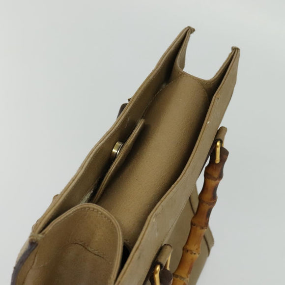 GUCCI Bamboo Hand Bag Leather Beige Gold 002 1186 0260 Auth IN023