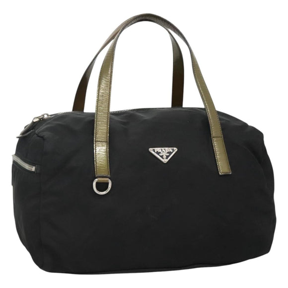 PRADA Hand Bag Nylon Black Silver Auth IN024
