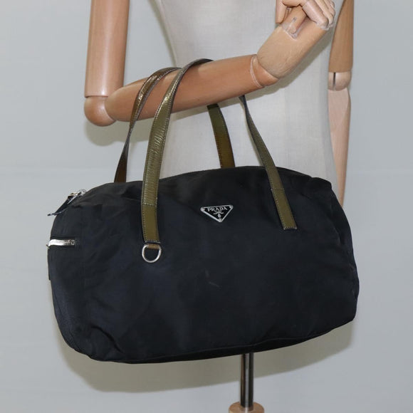 PRADA Hand Bag Nylon Black Silver Auth IN024