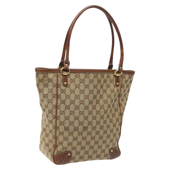 GUCCI GG Canvas Tote Bag Beige Gold 161128 Auth IN046