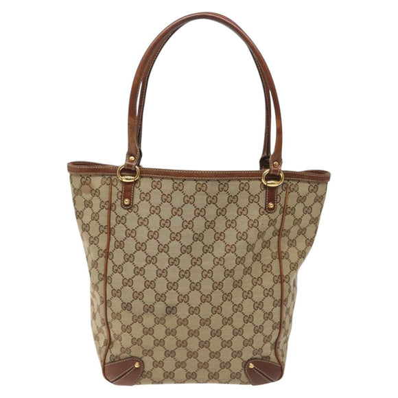 GUCCI GG Canvas Tote Bag Beige Gold 161128 Auth IN046