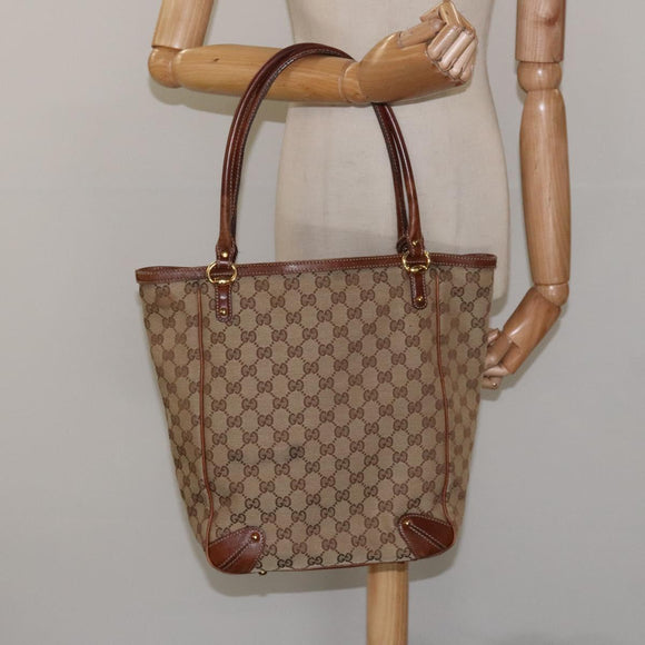 GUCCI GG Canvas Tote Bag Beige Gold 161128 Auth IN046