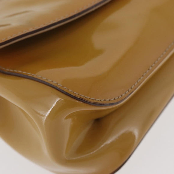 Salvatore Ferragamo Gancini Chain Bag Patent leather Yellow Gold Auth INZ001