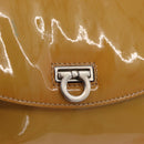 Salvatore Ferragamo Gancini Chain Bag Patent leather Yellow Gold Auth INZ001-19