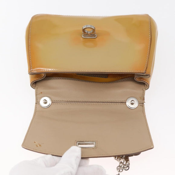 Salvatore Ferragamo Gancini Chain Bag Patent leather Yellow Gold Auth INZ001