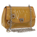 Salvatore Ferragamo Gancini Chain Bag Patent leather Yellow Gold Auth INZ001-1