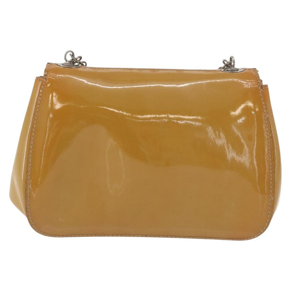 Salvatore Ferragamo Gancini Chain Bag Patent leather Yellow Gold Auth INZ001