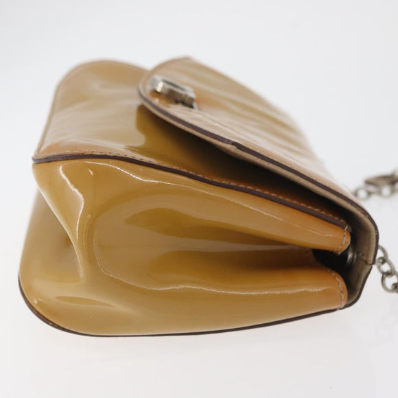 Salvatore Ferragamo Gancini Chain Bag Patent leather Yellow Gold Auth INZ001