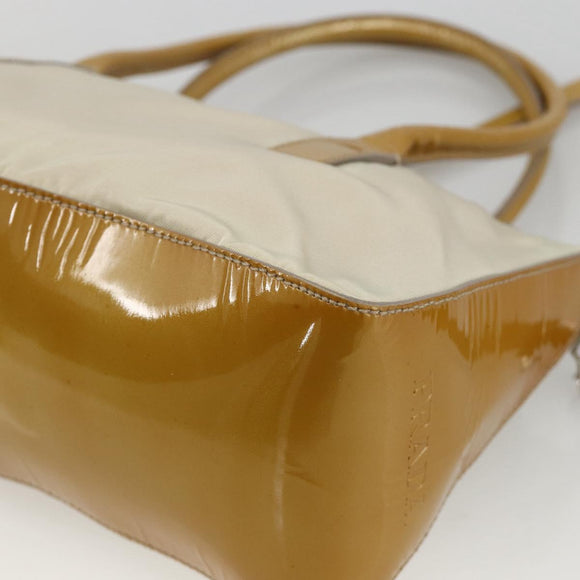 PRADA Hand Bag Nylon 2way Beige Silver Auth INZ003