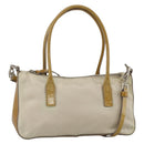 PRADA Hand Bag Nylon 2way Beige Silver Auth INZ003-1