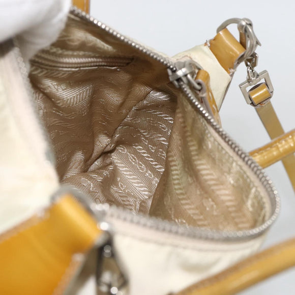 PRADA Hand Bag Nylon 2way Beige Silver Auth INZ003